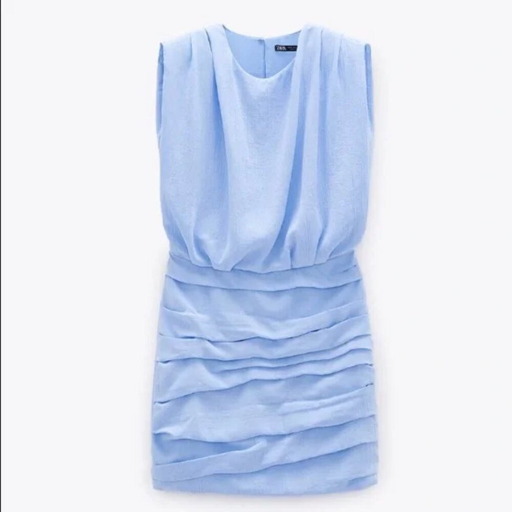 Zara Draped Sleeveless NYE Holiday Party Mini Dress in‎ Baby Pastel Blue Small